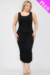 Plus Size Square Neck Ruched Bodycon Midi Dress - Black / 1XL