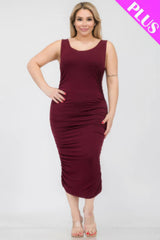 Plus Size Square Neck Ruched Bodycon Midi Dress - Burgundy / 1XL