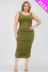 Plus Size Square Neck Ruched Bodycon Midi Dress - Olive Branch / 1XL