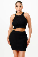 Halter Neck Tank Top And Bodycon Mini Skirt Set