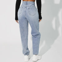 Light Blue Straight Wide Leg Denim Trousers