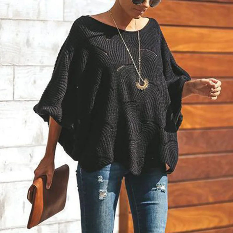 Loose Hollow Out O Neck Knit Top