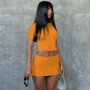 Short Sleeve O-neck Crop Top & Skirt Two-Piece - Orange / S