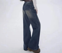 High Waist Straight Wide Leg Grunge Denim Jeans