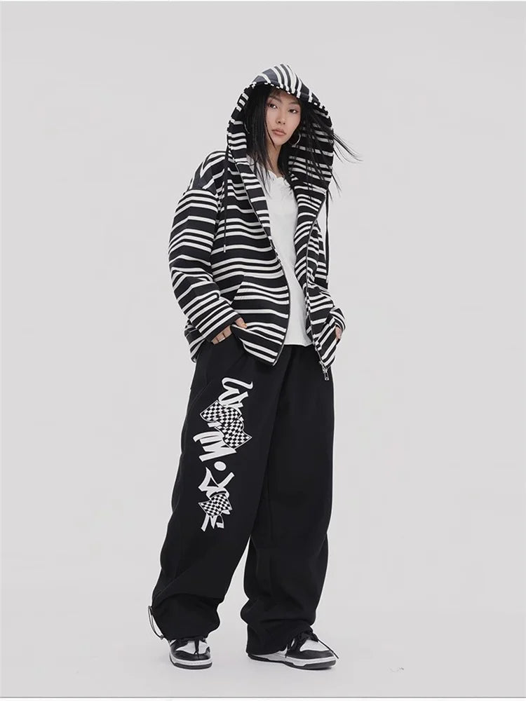 Black Oversized Graphic Print Joggers