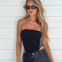 Black Strapless Low-cut Hollow Out Bodysuit