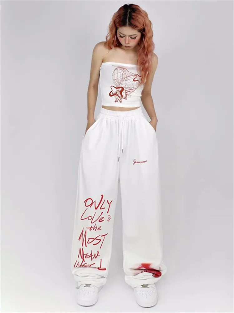 White Oversized Hip Hop Joggers