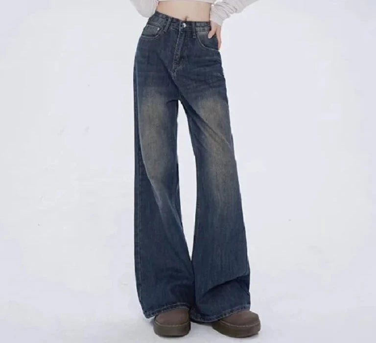 High Waist Straight Wide Leg Grunge Denim Jeans