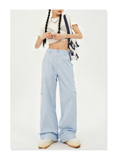 Blue High Waist Wide Leg Baggy Trouser