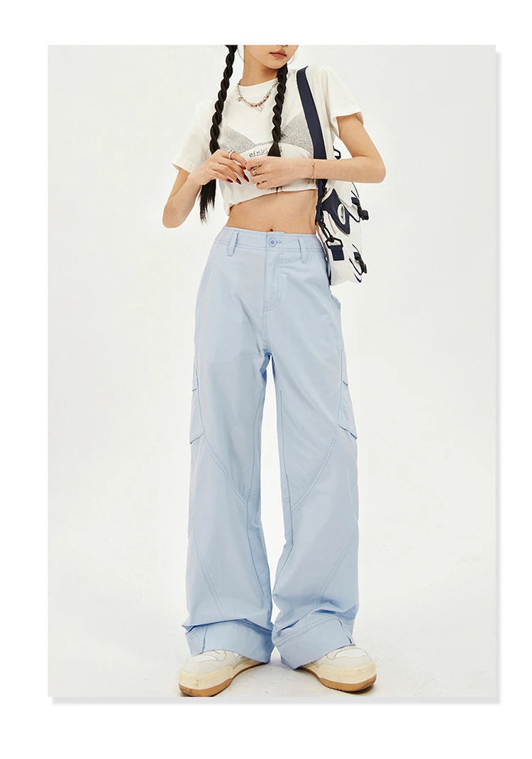 Blue High Waist Wide Leg Baggy Trouser