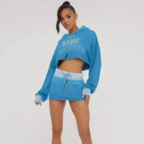 Gradient Printed Hooded Pullover Top With Drawstring Mini Skirt