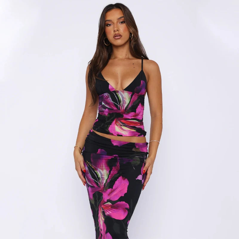 Slim Crop Cami Top & Maxi Skirt Matching Set