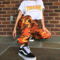 High Waist Camo Pants - Orange / S