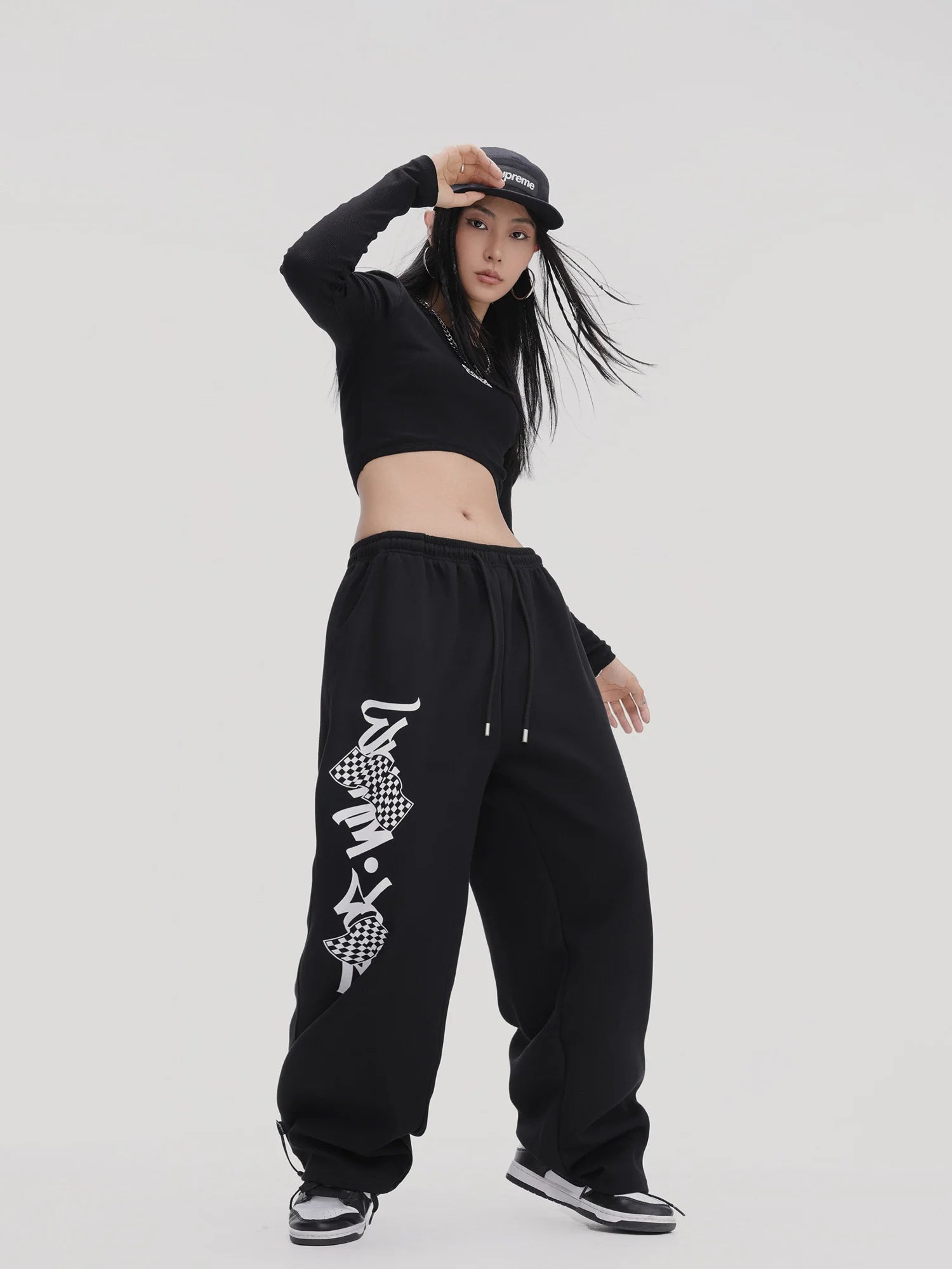 Black Oversized Graphic Print Joggers