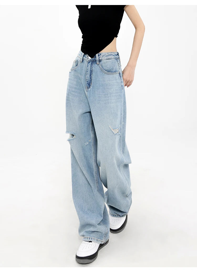 Hollow Out Distressed Baggy Jeans