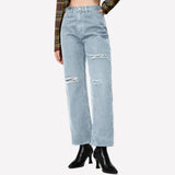 High Waist Blue Straight Denim Jeans - Light Blue / XS