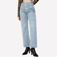 High Waist Blue Straight Denim Jeans - Light Blue / XS