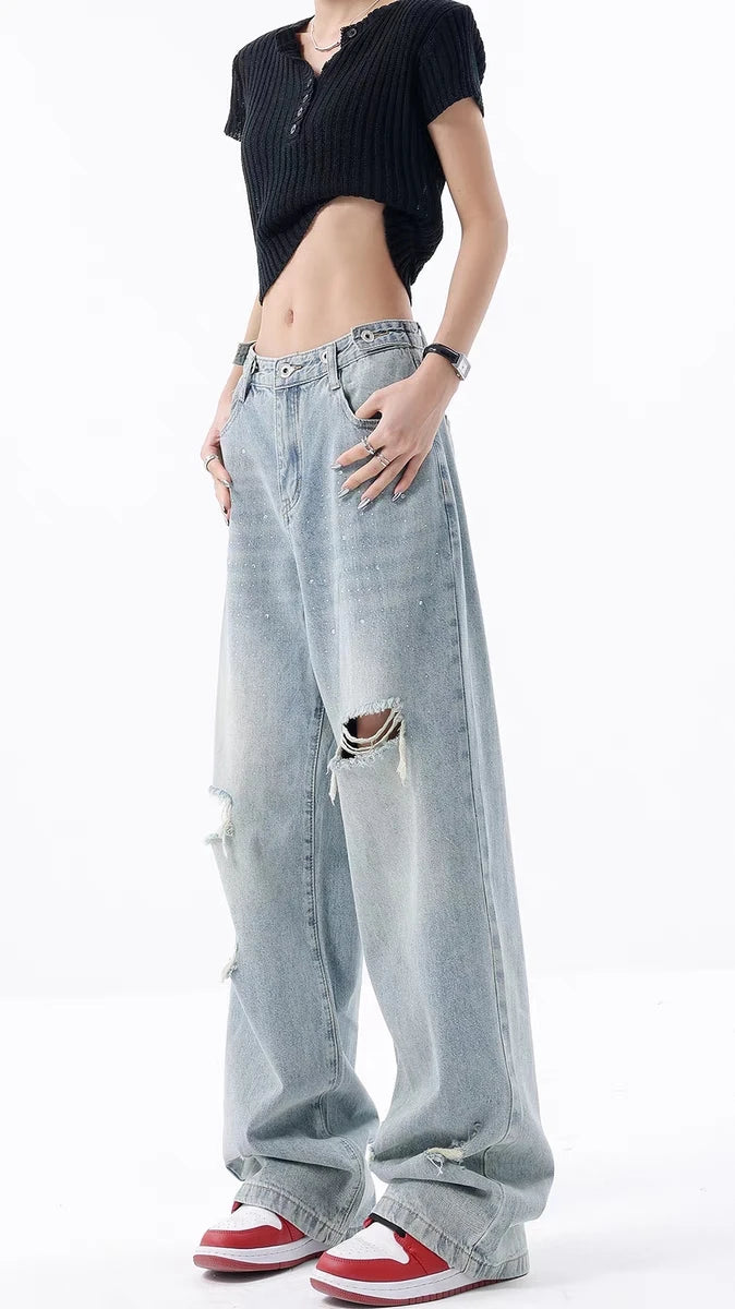 Loose High Waist Baggy Ripped Jeans