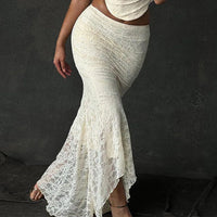 Floral Lace Corset Top and Bandage Ruched Maxi Skirt