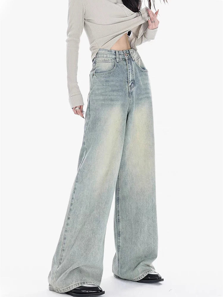 High Waisted Vintage Wide Leg Baggy Straight Jeans