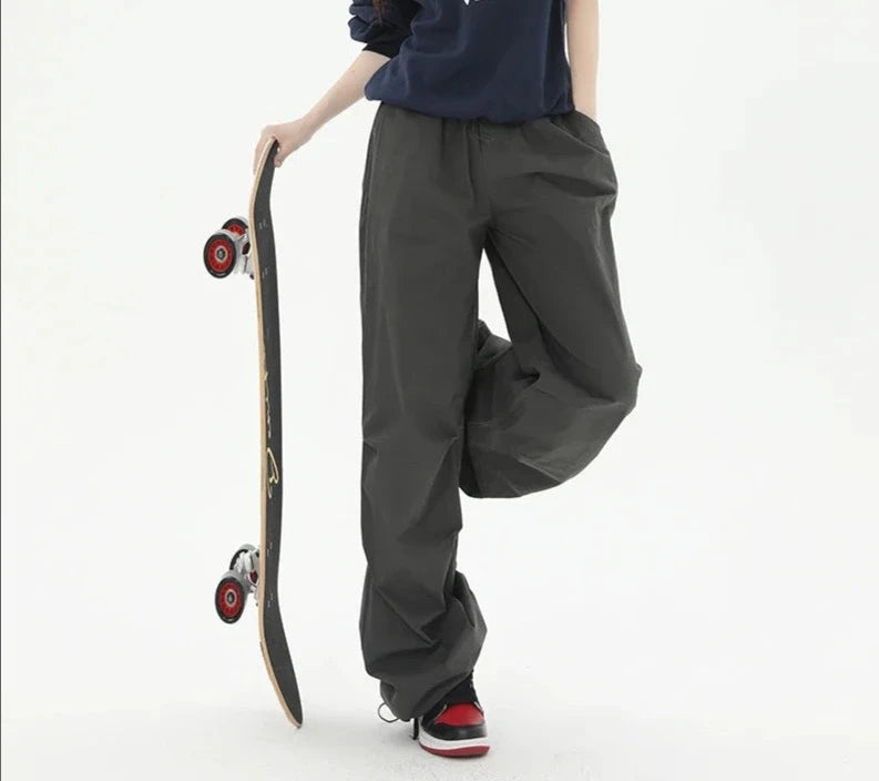 Grey High Waist Solid Cargo Pants