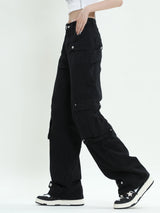 Black Straight High Waist Cargo Pants