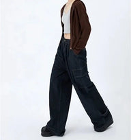 Blue Cargo Baggy Straight Wide Leg Jeans