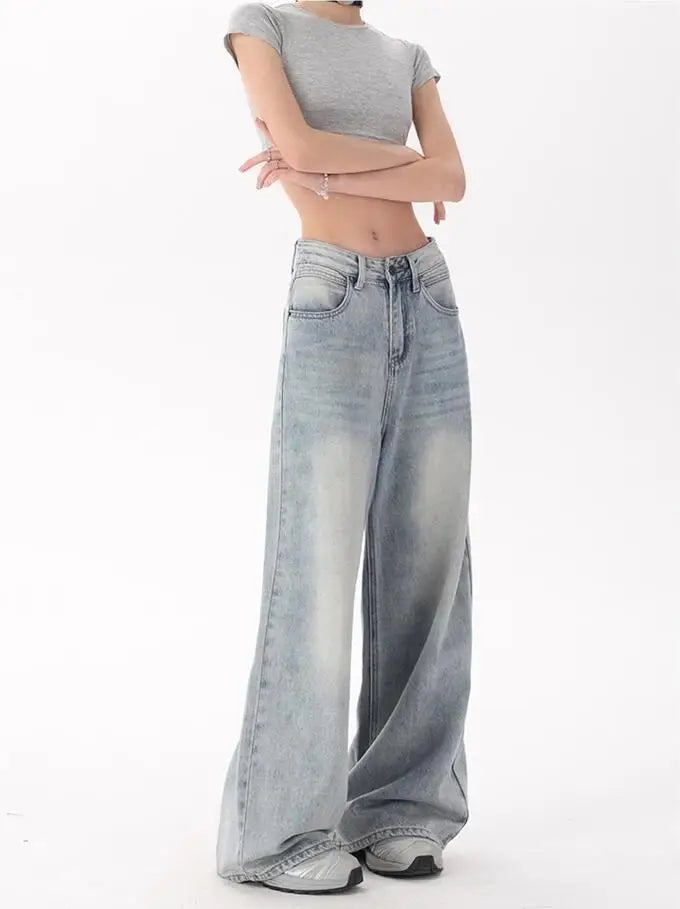 High Waist Baggy Light Blue Denim Straight Jeans