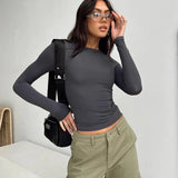 Casual Long Sleeve Pullover T-Shirt - Gray / S