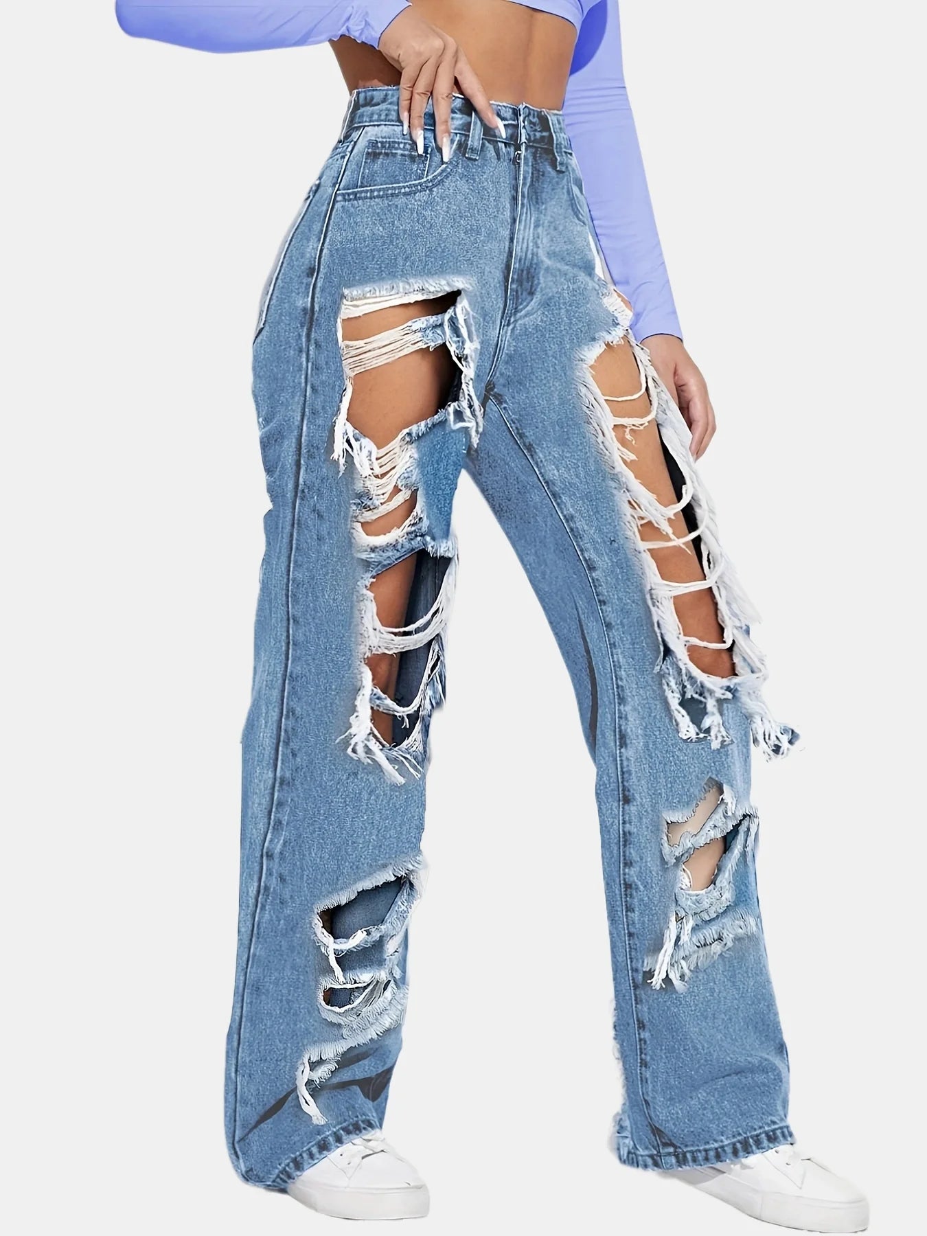 Distressed Loose Fit Straight Denim Jeans