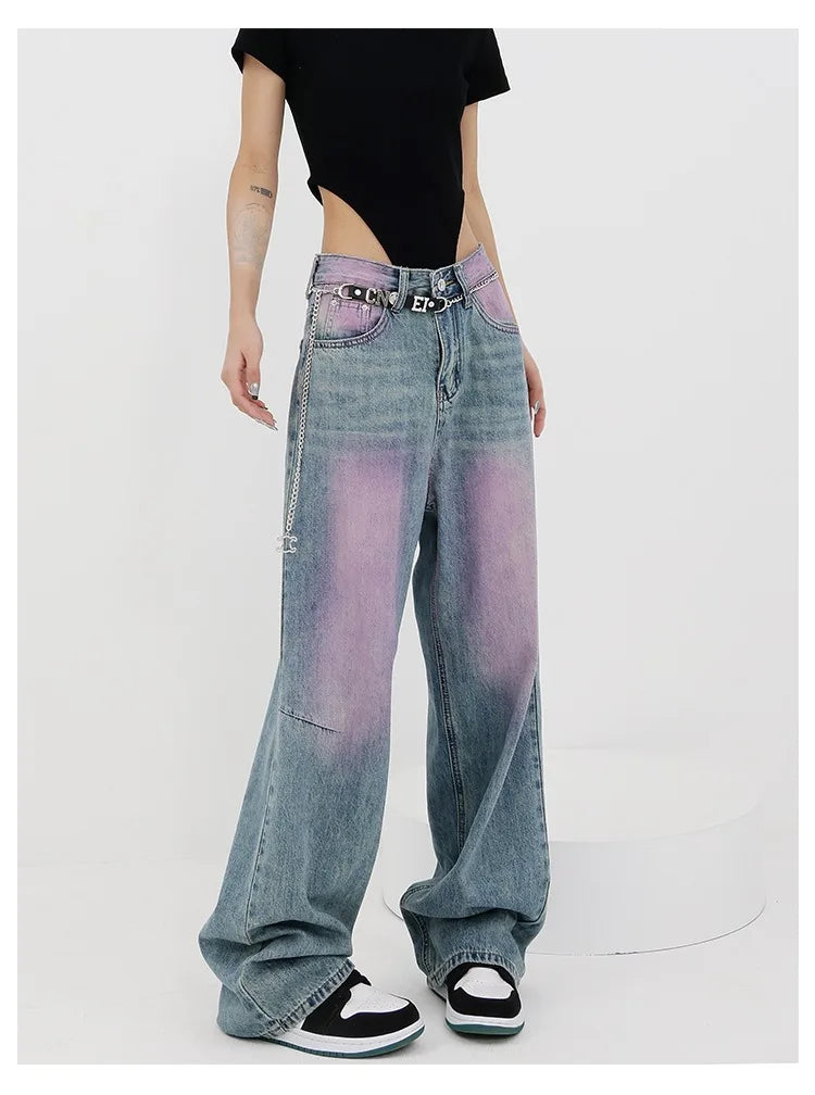 High Waist Wide Leg Tie Dye Baggy Jeans