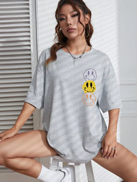 Unhappy Face Round Neck Short Sleeve T-Shirt