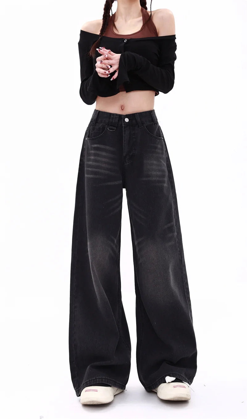 Black High Waist Loose Straight Jeans