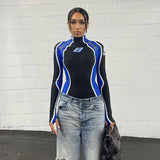 Blue Motorcyclist Long Sleeve Bodysuit