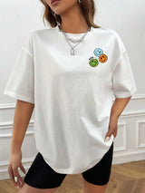 ’Smile Everyday’ Printed Short Sleeve Oversized T-Shirt