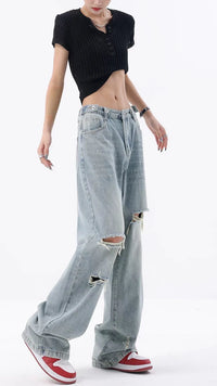 Loose High Waist Baggy Ripped Jeans