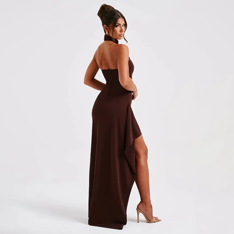 Backless Halter Side Split Maxi Dress