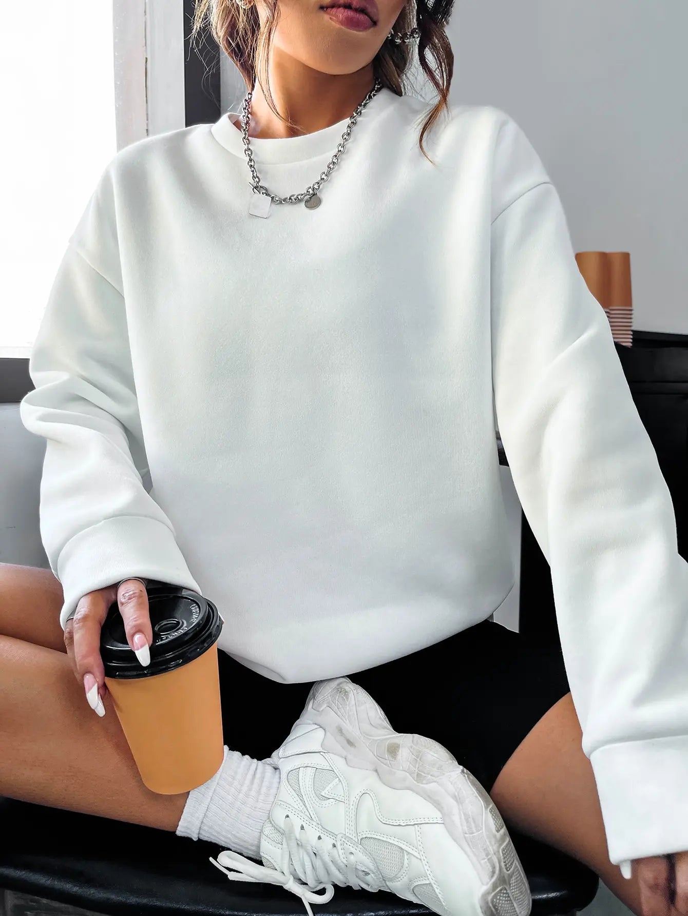 ’Everything Will Be Okay ’Letter Printed Drop-Shoulder Sweatshirt