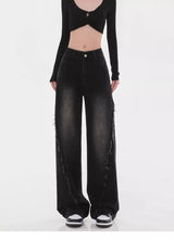 Black High Waist Straight Oversized Grunge Jeans