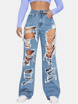 Distressed Loose Fit Straight Denim Jeans