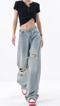 Loose High Waist Baggy Ripped Jeans