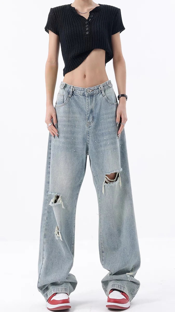 Loose High Waist Baggy Ripped Jeans