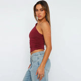 Sleeveless One Shoulder Backless Tank Top - Burgundy / S