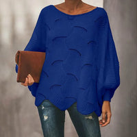 Loose Hollow Out O Neck Knit Top - Blue / S