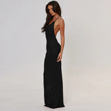 Elegant Halter Open Back Draped Maxi Dress