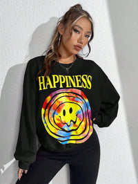 Happy Face Print Loose Sweatshirt