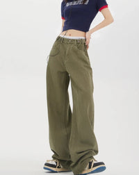 Green High Waist Baggy Denim Trouser