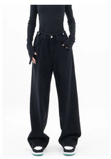 High Waist Baggy Flare Jeans - Black / S