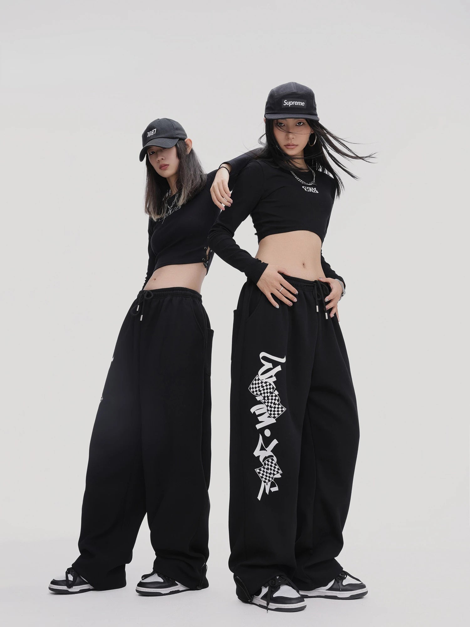 Black Oversized Graphic Print Joggers