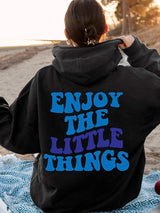 ’Enjoy The Little Things’ Printed Oversized Hoodie - Black & Blue / XXL